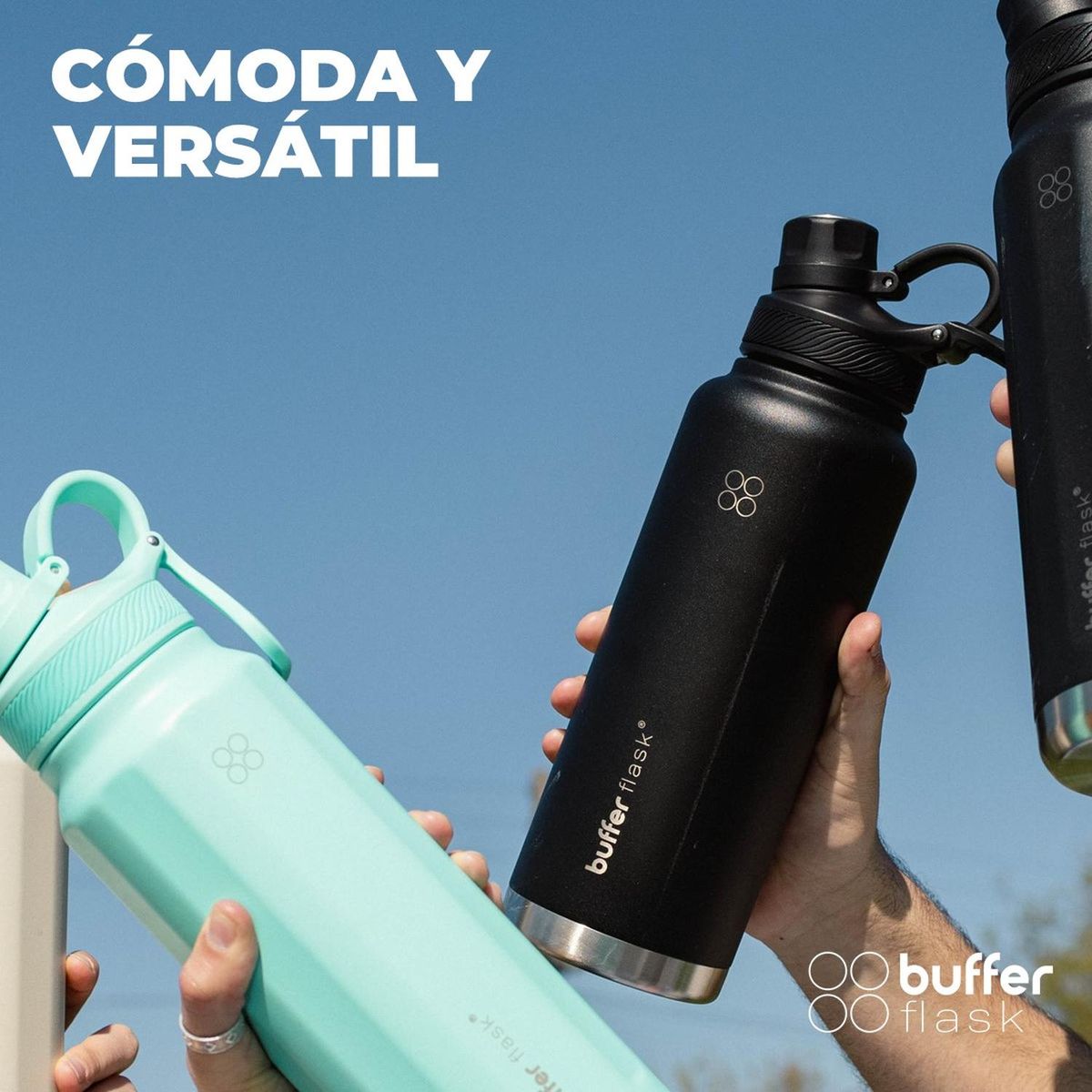BUFFER FLASK - Termo Botella Termica 1,2 Buffer Acero Inox Tapas - Negro