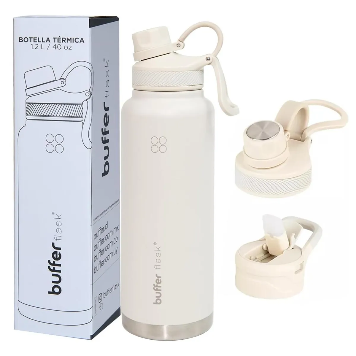 BUFFER FLASK - Termo Botella Termica 1,2 Buffer Acero Inox Tapas - Crema-