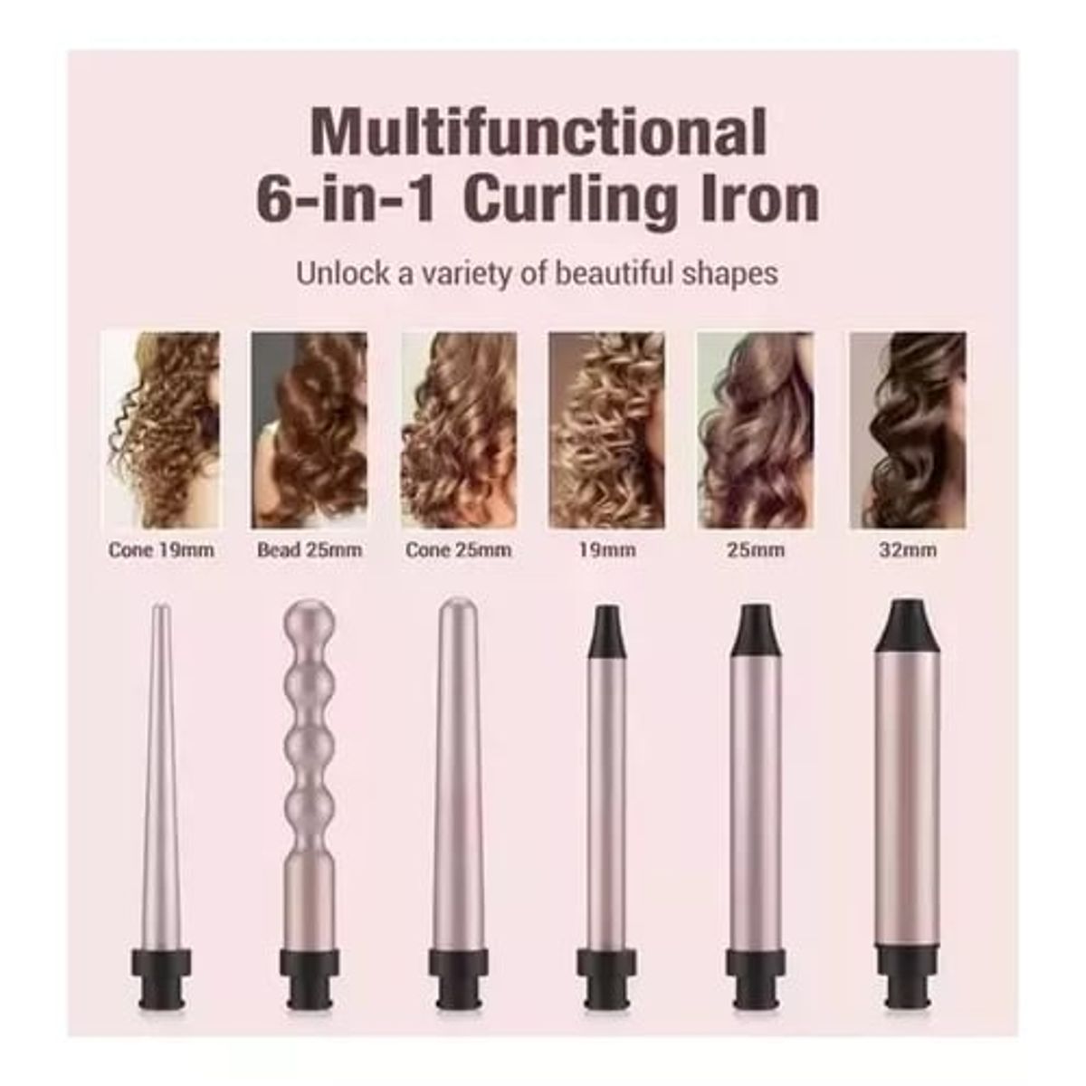 GENERICO - Pinza Rizador 5 En 1 Para Cabello Color Negro 110