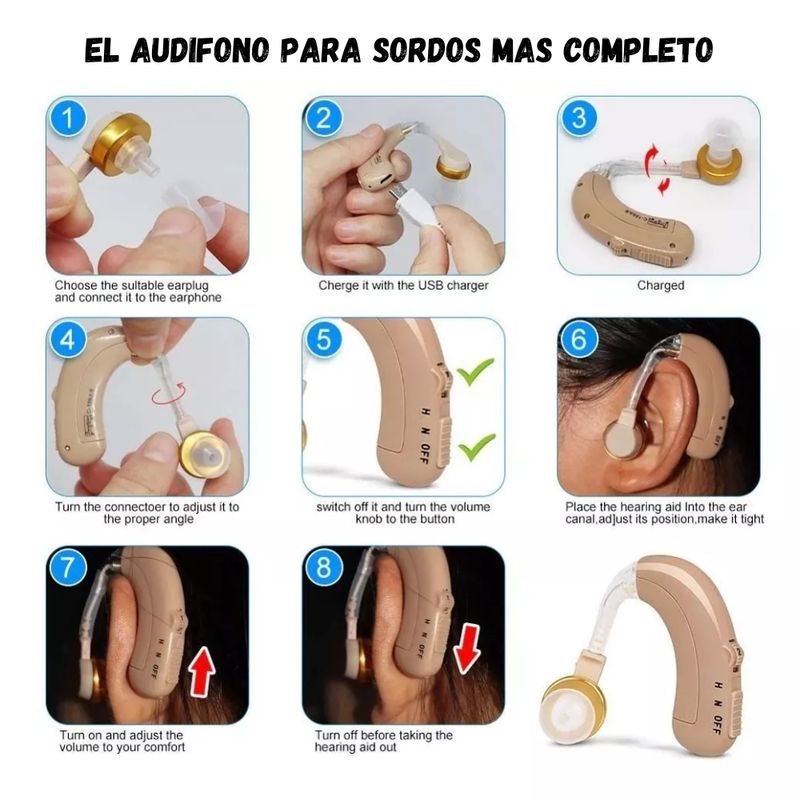 GENERICO - Mini Audífono Para Sordera Recargable Amplificador Sonido Jz