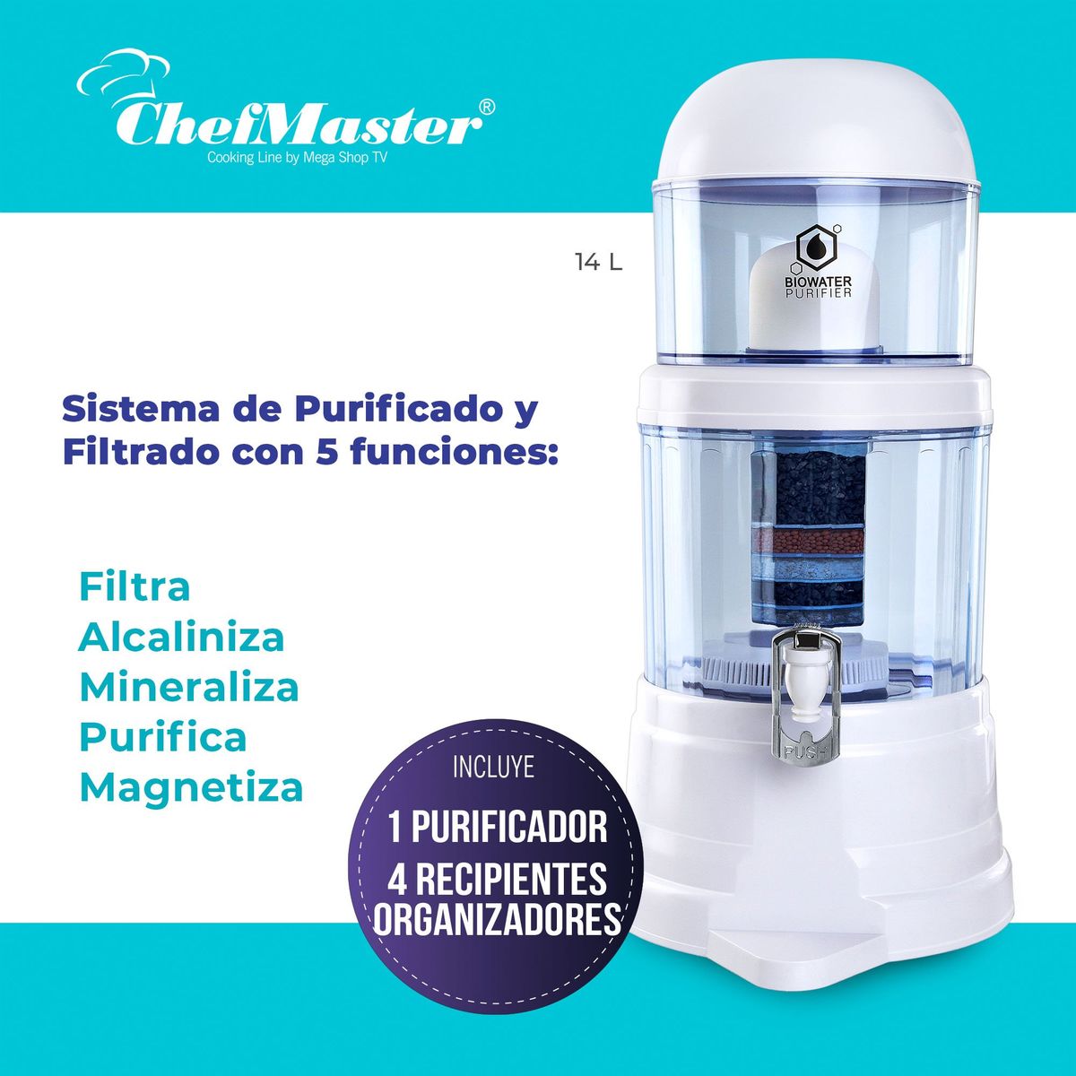 CHEF MASTER - Filtro de Agua Chef Master + 4 Recipientes Organizadores Blanco