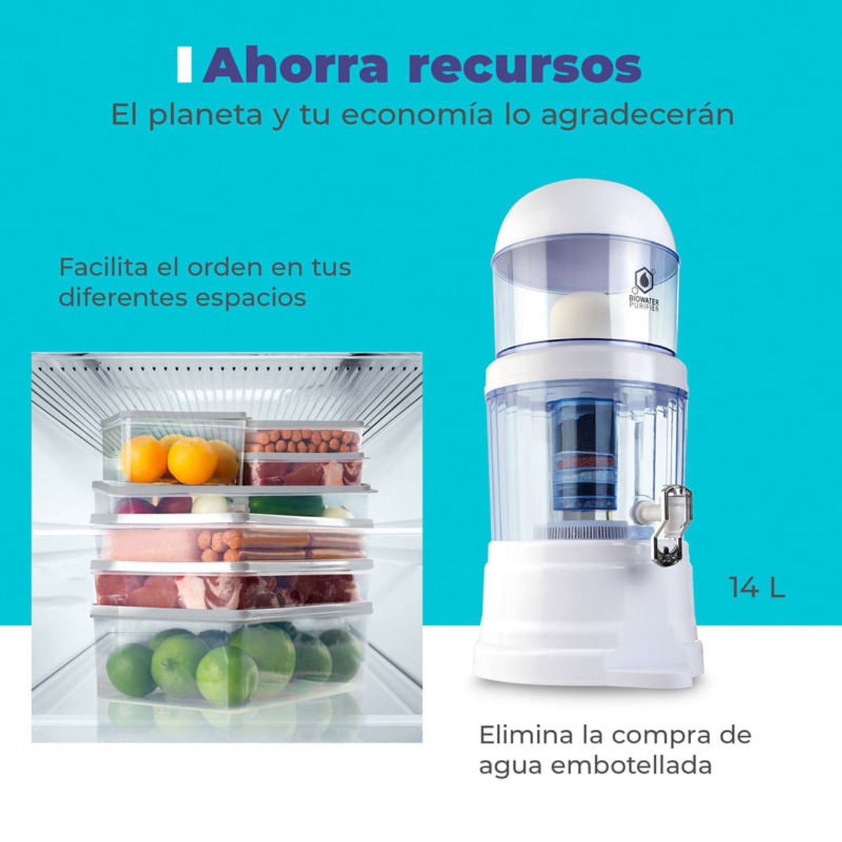 CHEF MASTER - Filtro De Agua Chef Master + 4 Recipientes Organizadores Gris