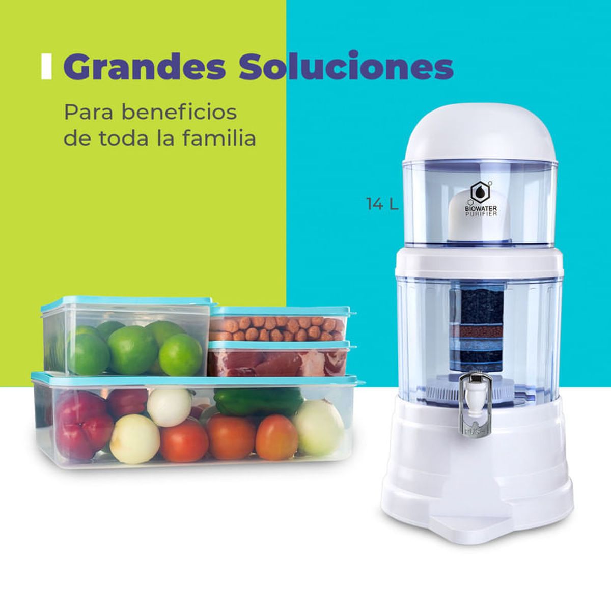 CHEF MASTER - Filtro de Agua Chef Master + 4 Recipientes Organizadores Menta