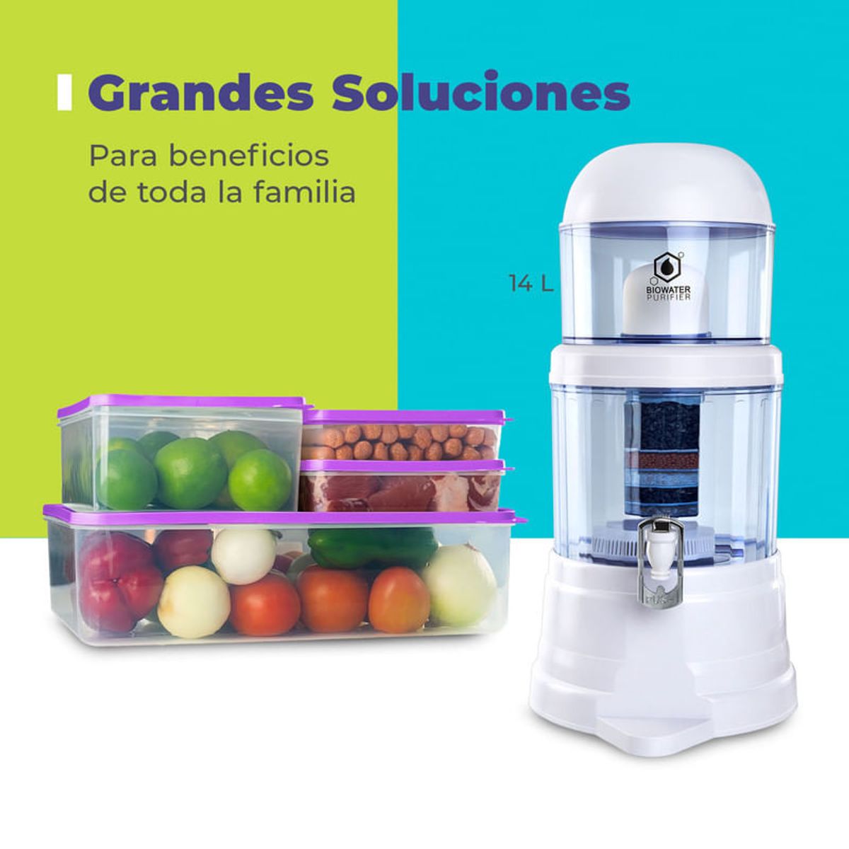 CHEF MASTER - Filtro de Agua Chef Master + 4 Recipientes Organizadores Morado