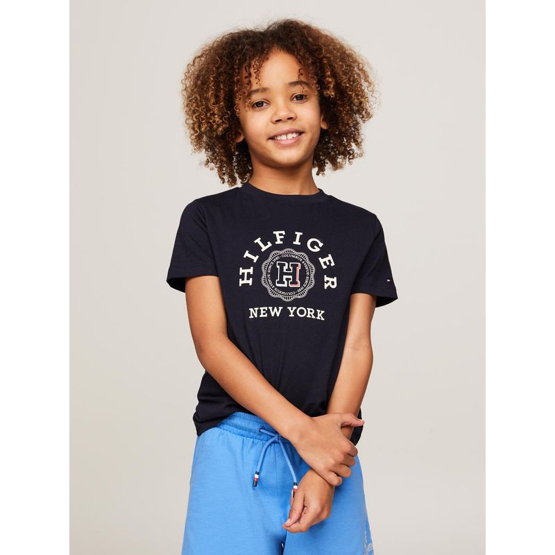 TOMMY HILFIGER - Camiseta Niño Azul Con Monotipo Escudo Archive Tommy Hilfiger