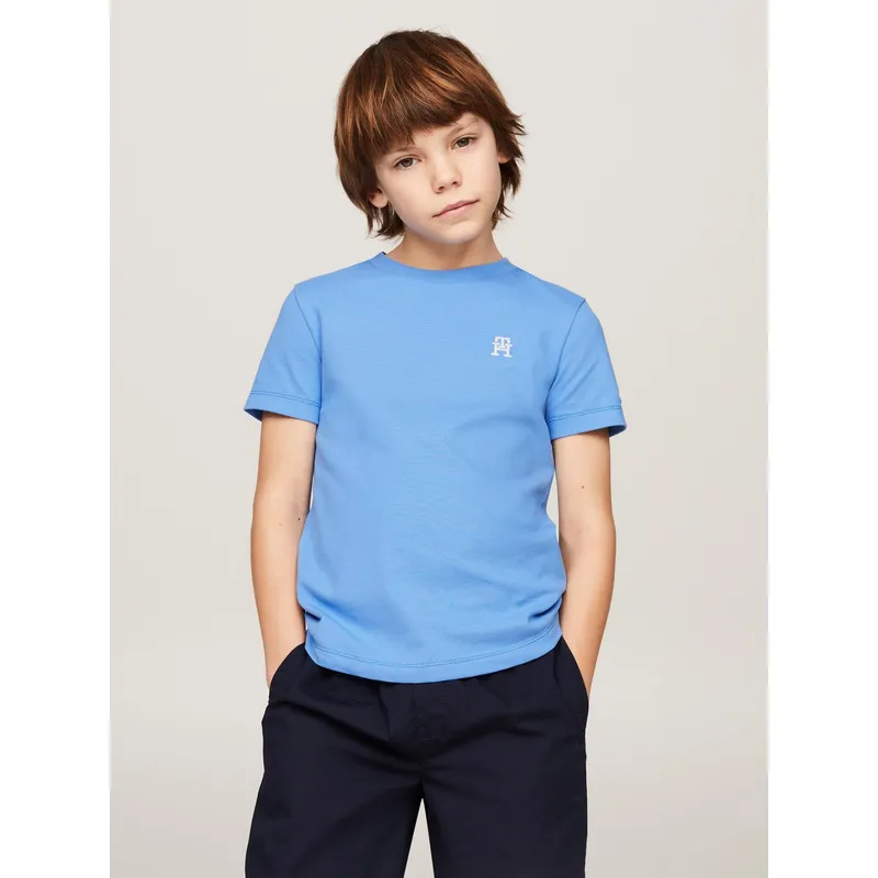 TOMMY HILFIGER - Camiseta Niño Azul De Piqué Con Monograma Th Tommy Hilfiger