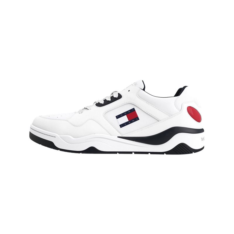 TOMMY HILFIGER - Tenis blanco color block de cuero con parche Tommy Hilfiger