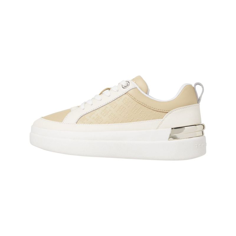 TOMMY HILFIGER - Tenis beige de cuero con monograma Tommy Hilfiger