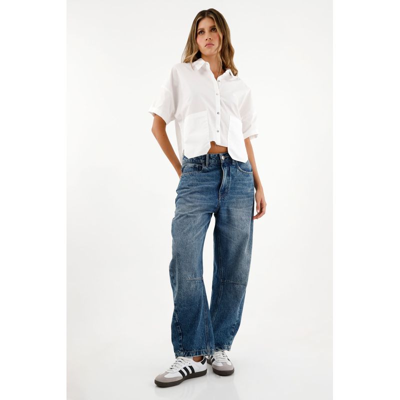 TENNIS - Camisa blanca con bolsillos grandes para mujer