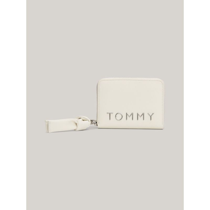 TOMMY HILFIGER - Billetera beige mediana con cremallera y logo Tommy Hilfiger