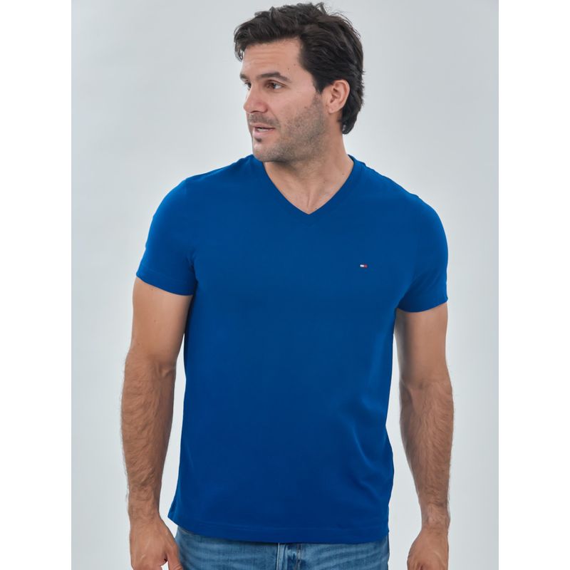 TOMMY HILFIGER - Camiseta azul Essential en cuello v Tommy Hilfiger