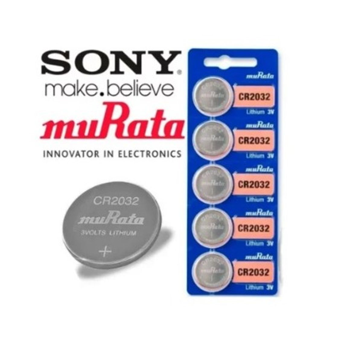 SONY - Batería Pila Cr2032 Murata Sony Original Litio, 3v, Pack X 5