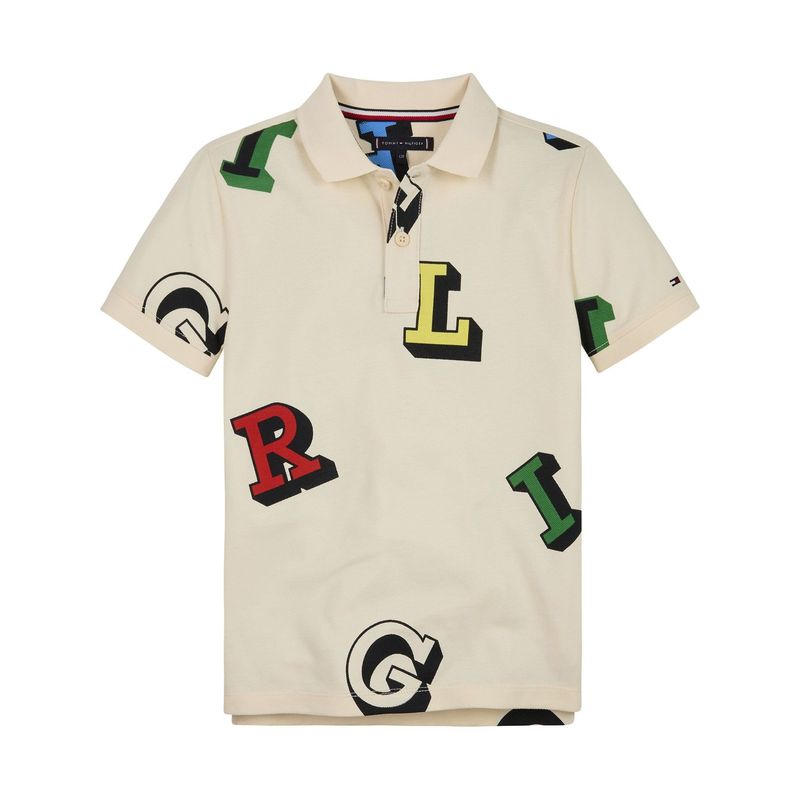 TOMMY HILFIGER - Polo blanco estampado con letras estilo monotipo Tommy Hilfiger