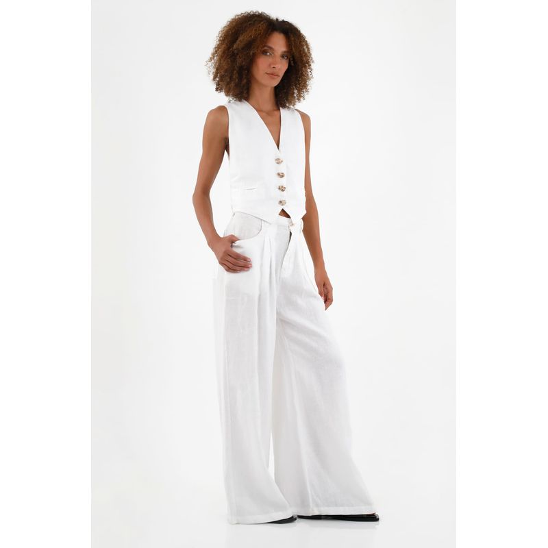 TENNIS - Pantalón en lino blanco para mujer