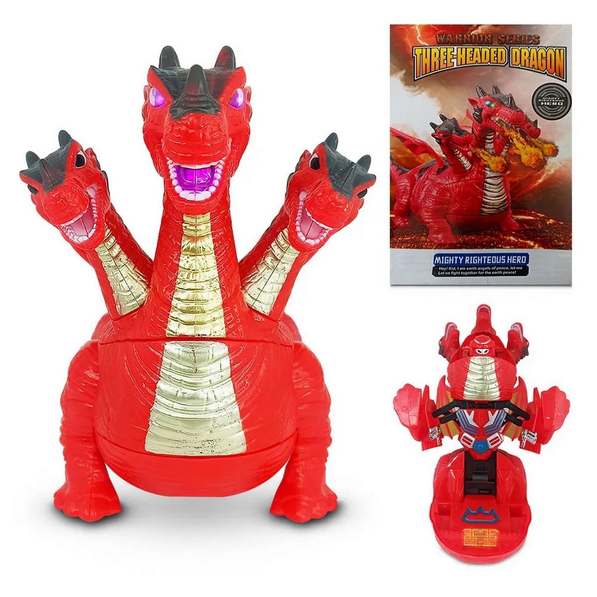 DAYOSHOP - Robot Transformer Dragon 3 Cabeza Dinosaurio Robot + Bateria