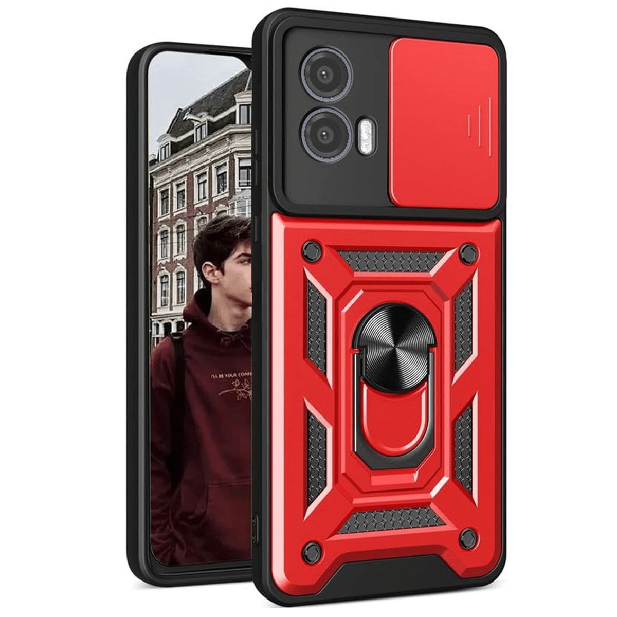 GENERICO - Funda Case Protector Cámara Slider Compatible Motorola G85 5G Rojo