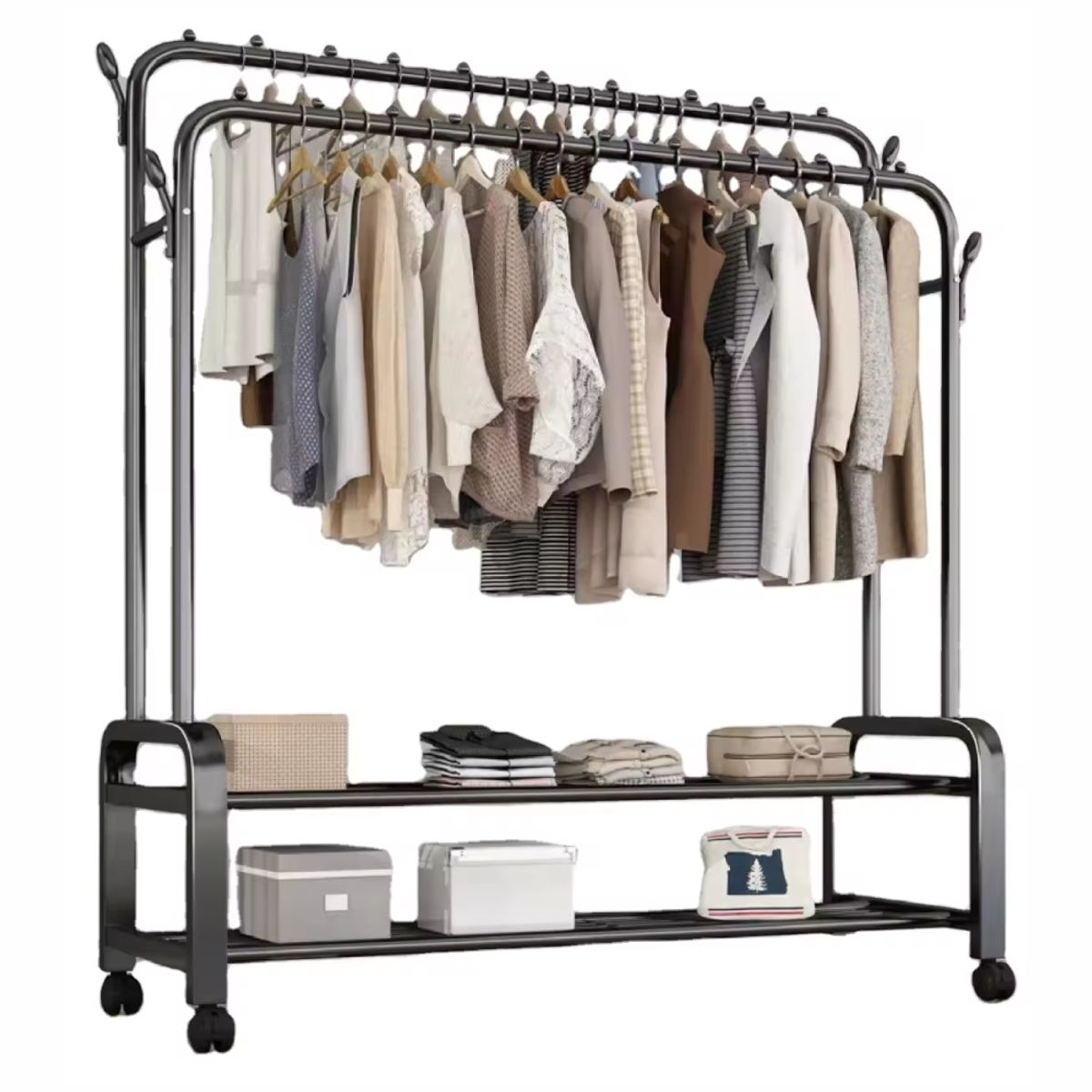 GENERICO - Perchero Zapatero Doble Alta Resistencia 48kg Con Ruedas