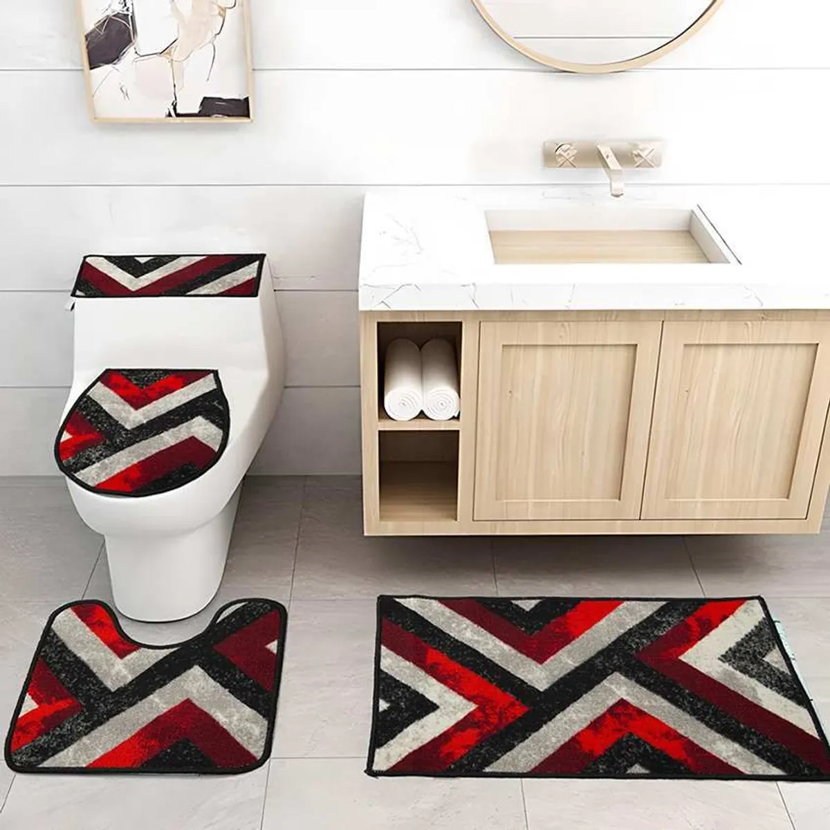MITAPETE COM - Juego De Baño 4 Piezas Antideslizante Rojo Tapetes Para Baño