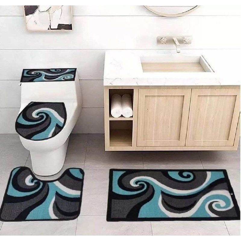 GENERICO - Juego De Baño 4 Piezas Antideslizante Turquesa Tapetes Para Baño