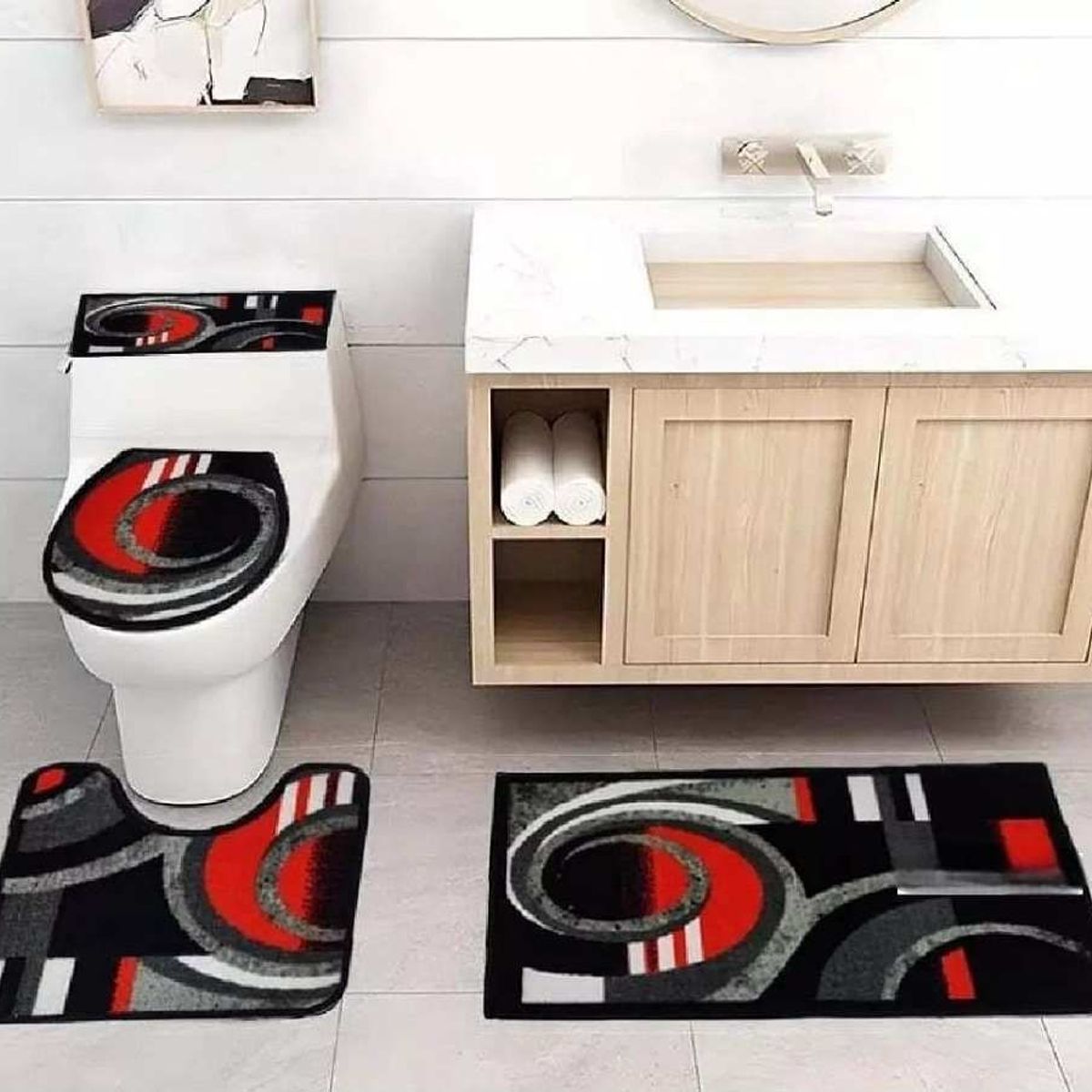 MITAPETE COM - Juego De Baño 4 Piezas Antideslizante Rojo Tapetes Para Baño