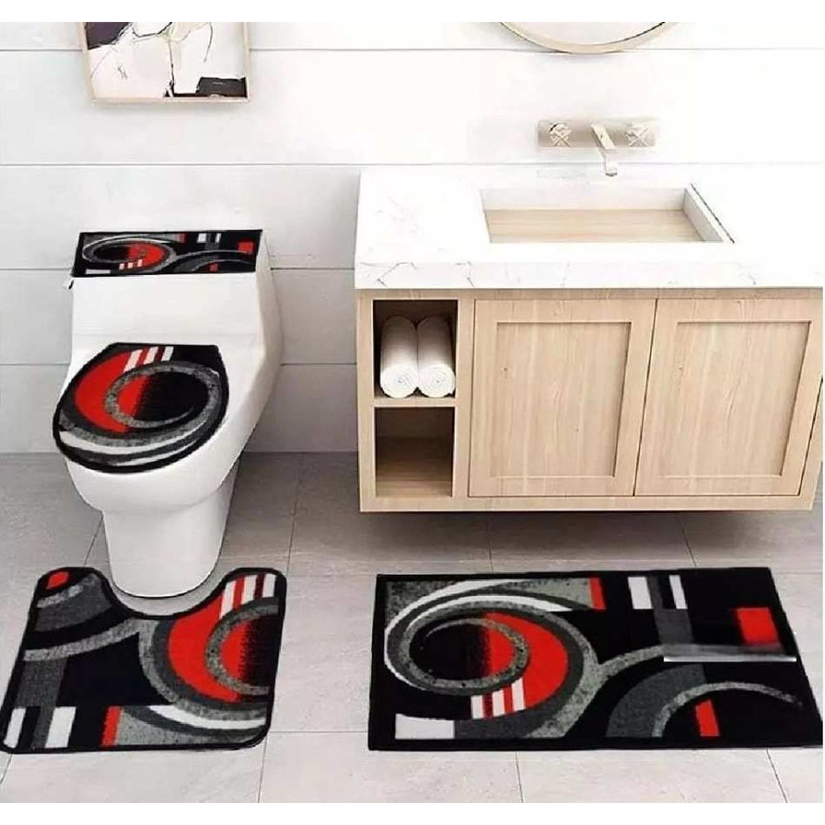 MITAPETE COM - Juego De Baño 4 Piezas Antideslizante Rojo Tapetes Para Baño