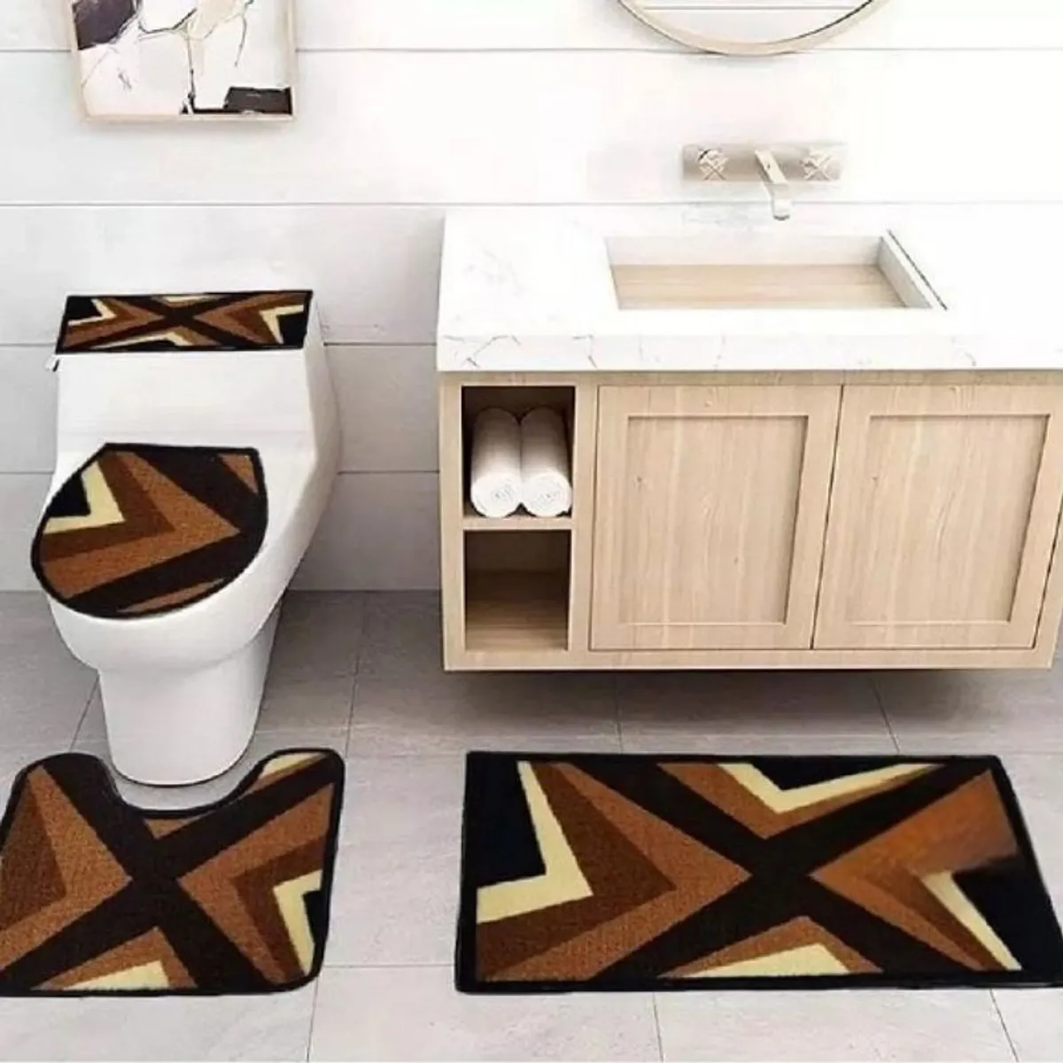 MITAPETE COM - Juego De Baño 4 Piezas Antideslizante Cafe Tapetes Para Baño