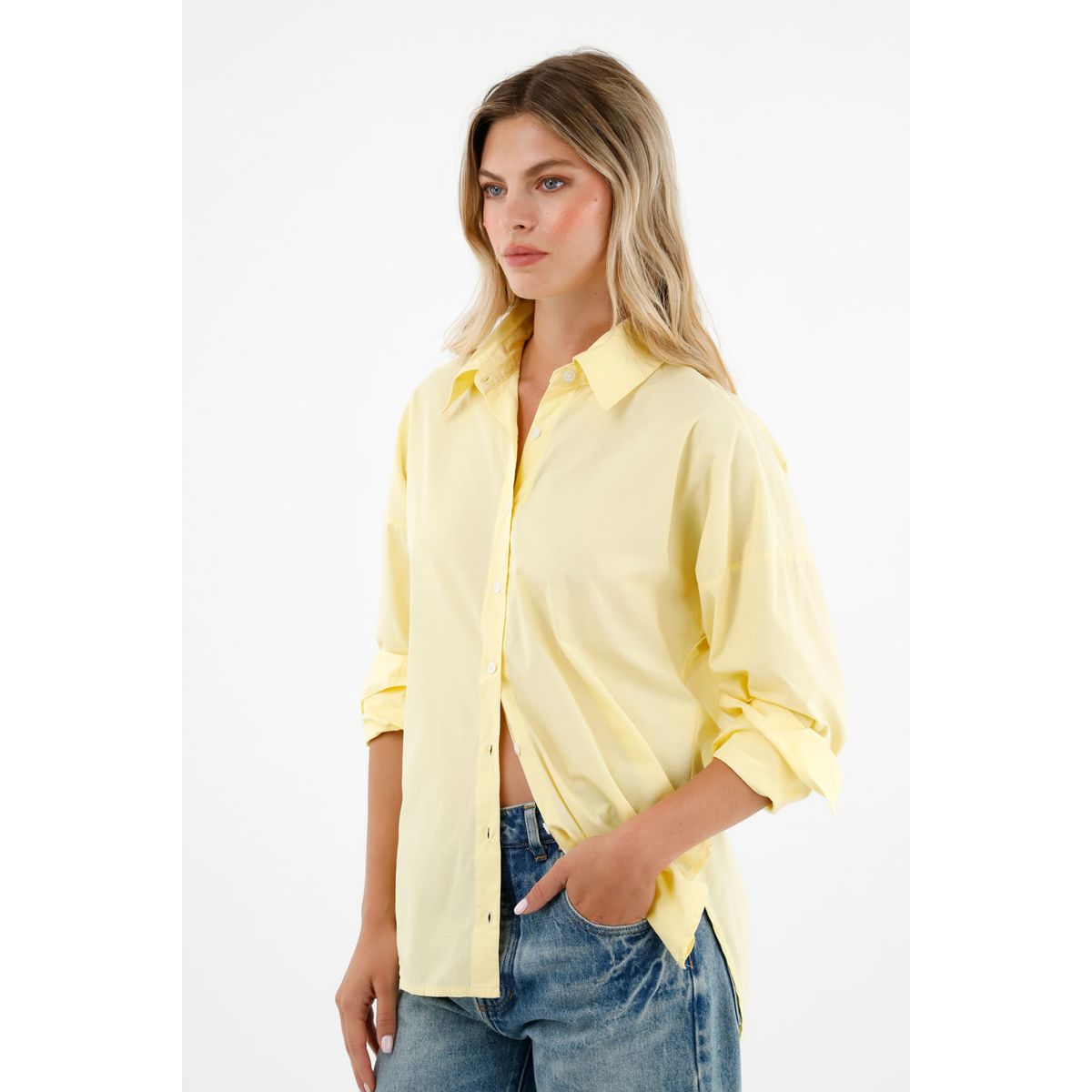 TENNIS - Camisa amarilla 100% algodón manga larga para mujer