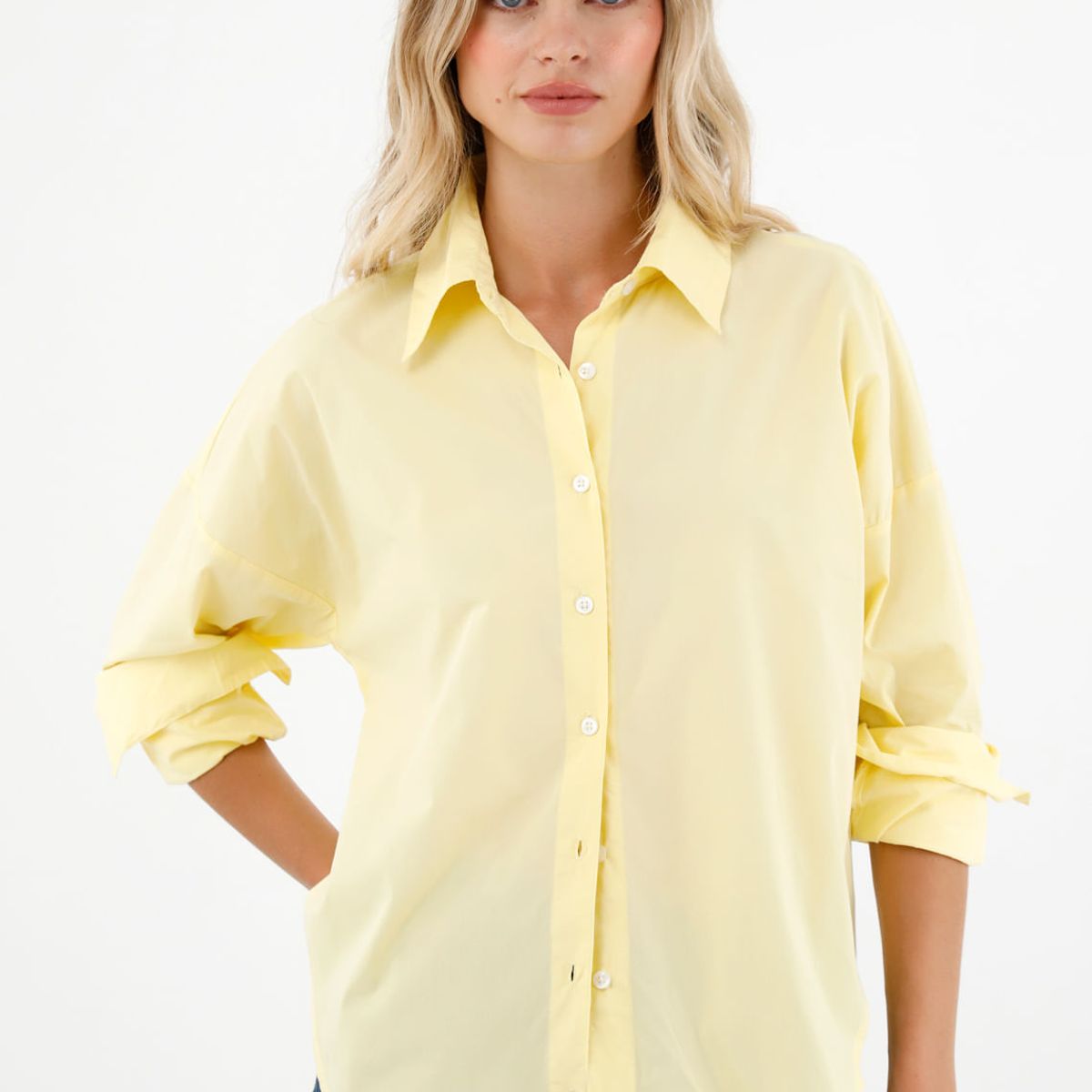 TENNIS - Camisa amarilla 100% algodón manga larga para mujer