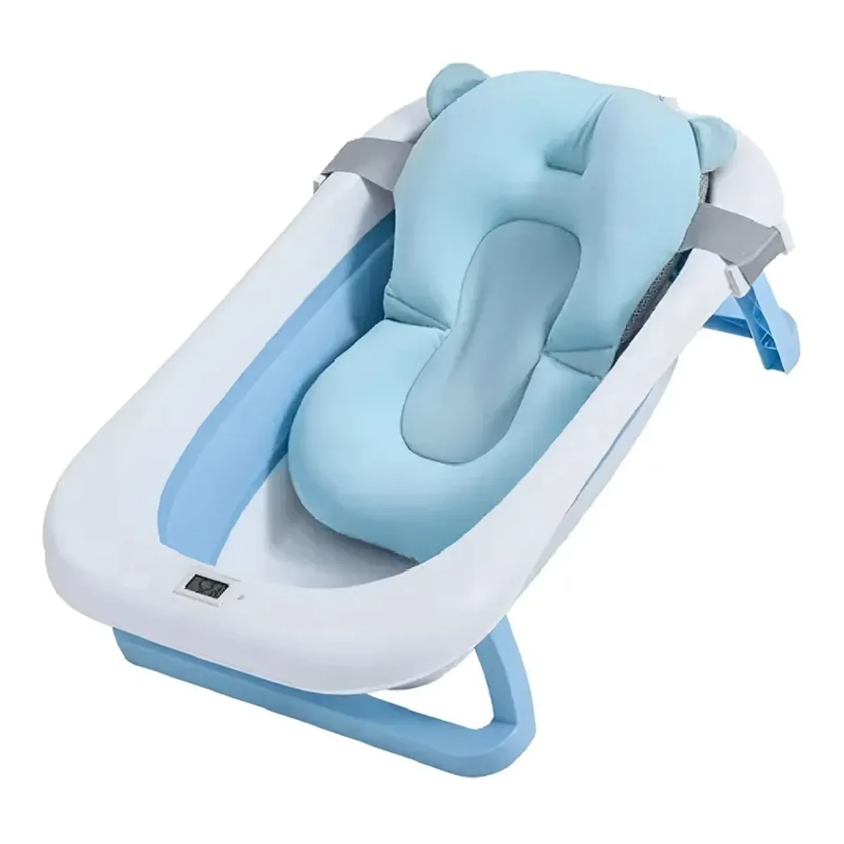 KIDSHOP - Bañera Tina Plegable Termometro Cojin Malla BZ-205 Azul