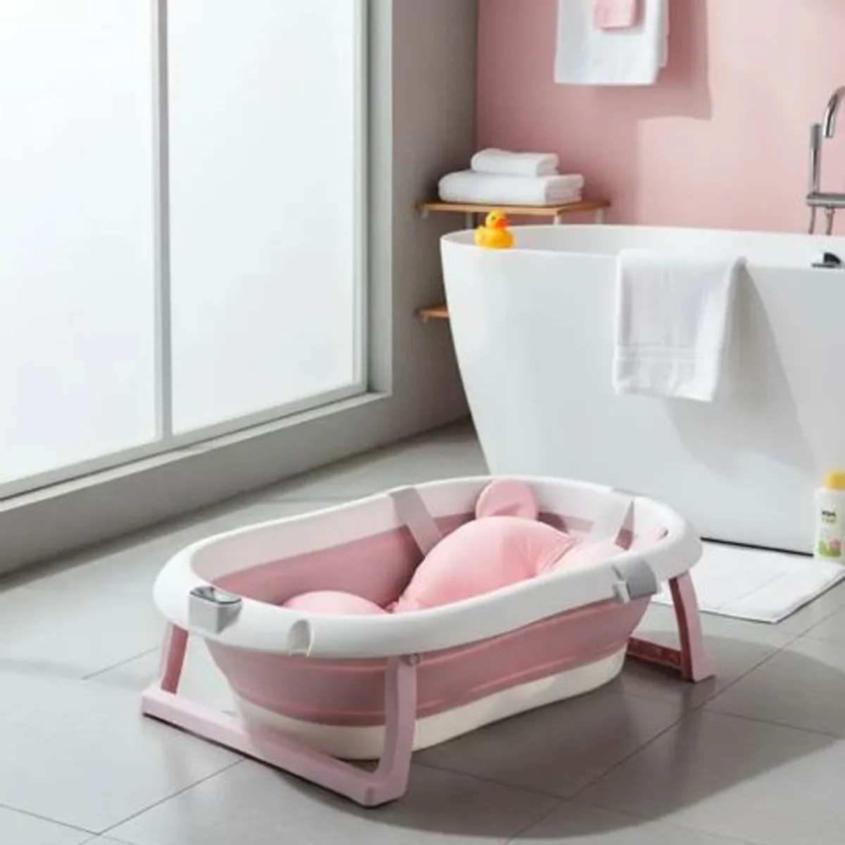 KIDSHOP - Bañera Plegable Termometro Cojin Malla Kidshop BZ-205 Rosa