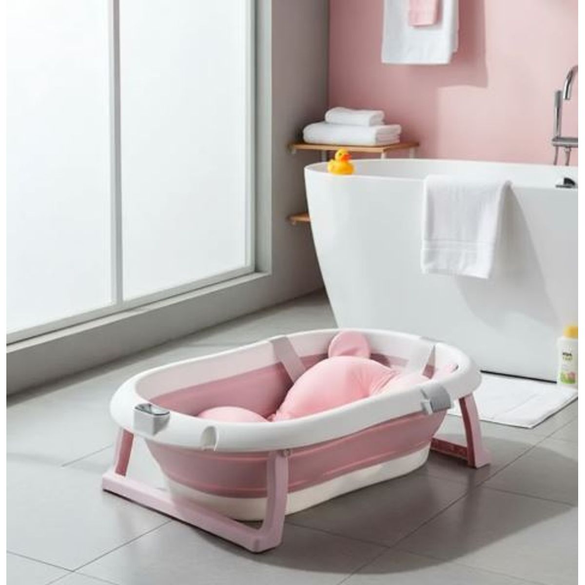 KIDSHOP - Bañera Plegable Termometro Cojin Malla Kidshop BZ-205 Rosa