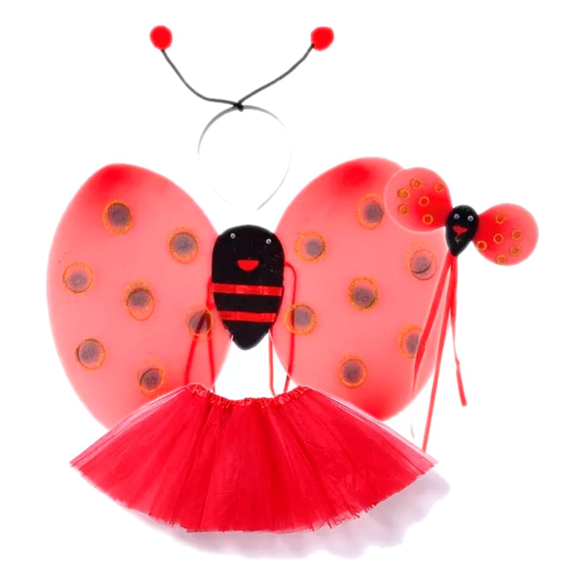 GENERICO - Disfraz Mariquita Falda Alas Diadema Varita Niñas Halloween