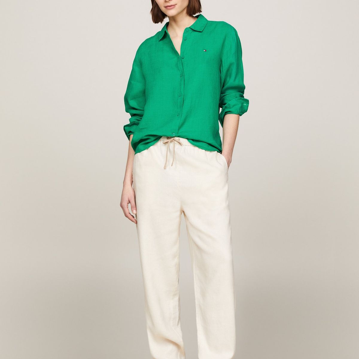 TOMMY HILFIGER - Pantalón beige Casual cónico con cordón Tommy Hilfiger