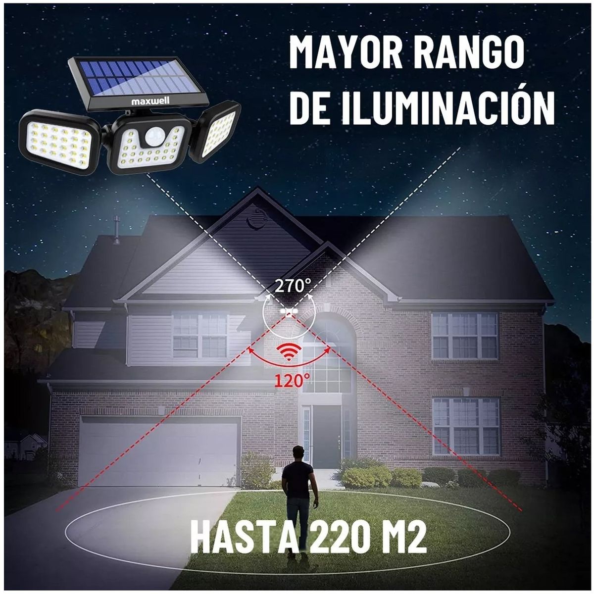ONE PIXEL - Lampara Solar Led Exterior Sensor Movimiento 3 Luces