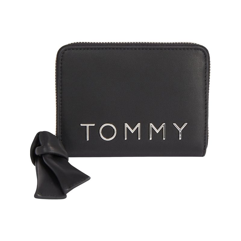 TOMMY HILFIGER - Billetera negra mediana con cremallera y logo Tommy Hilfiger