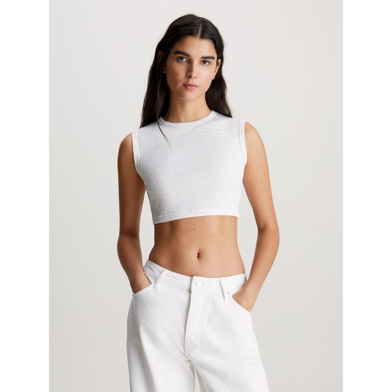 CALVIN KLEIN - Camiseta Blanca top cropped con estampado Calvin Klein
