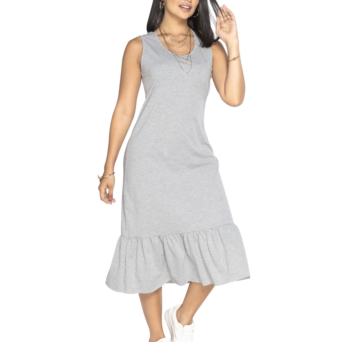 MARKETING PERSONAL - Vestido Largo Mujer Gris Jaspe Mp 3766