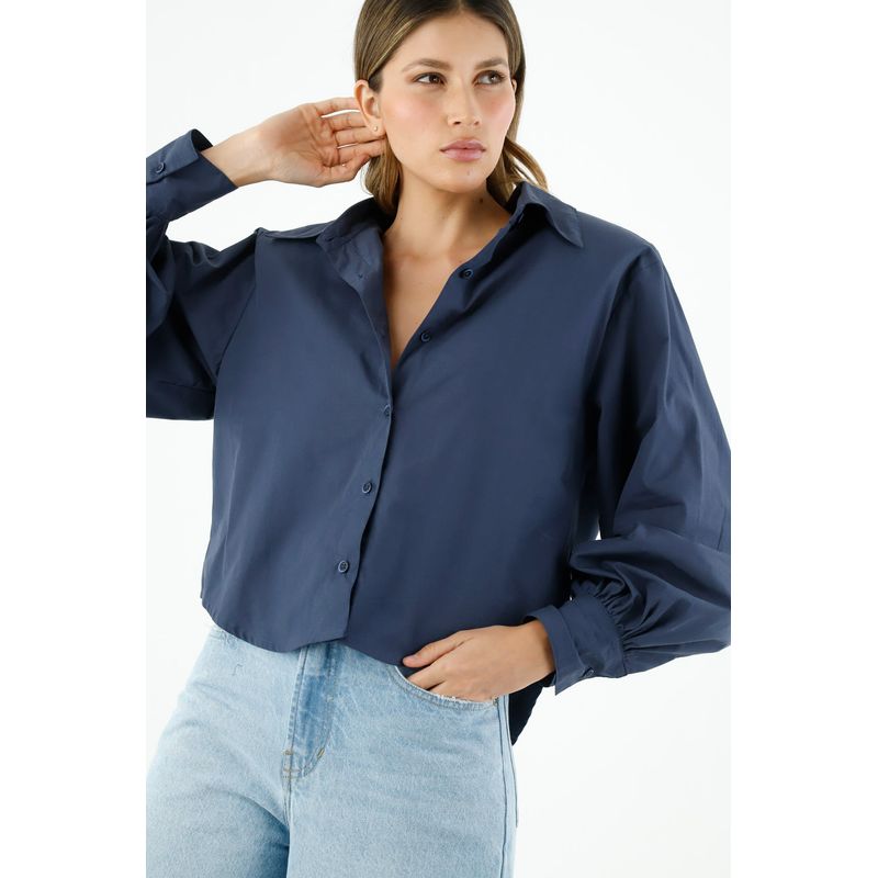 TENNIS - Camisa con cuello camisero azul para mujer
