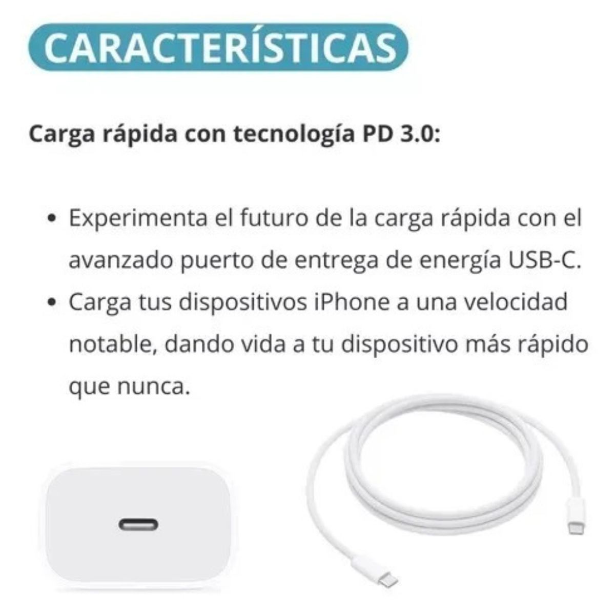 GENERICO - Cargador Compatible Iphone 15 / Pro / Pro Max Carga rapida 20w