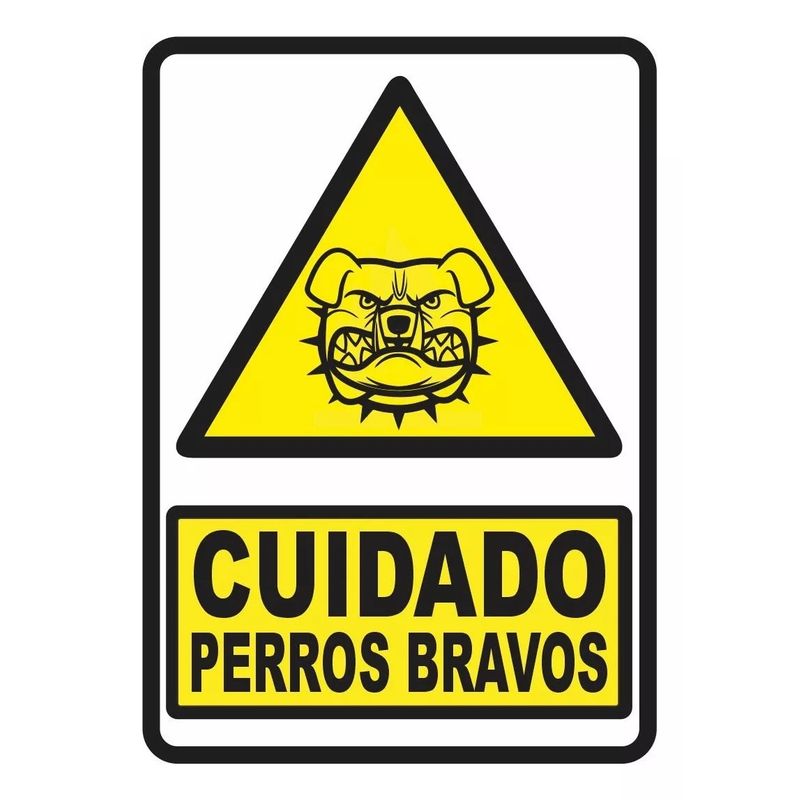 GENERICO - Señalización Aviso Cuidado Perros Bravos 20x15 Cms