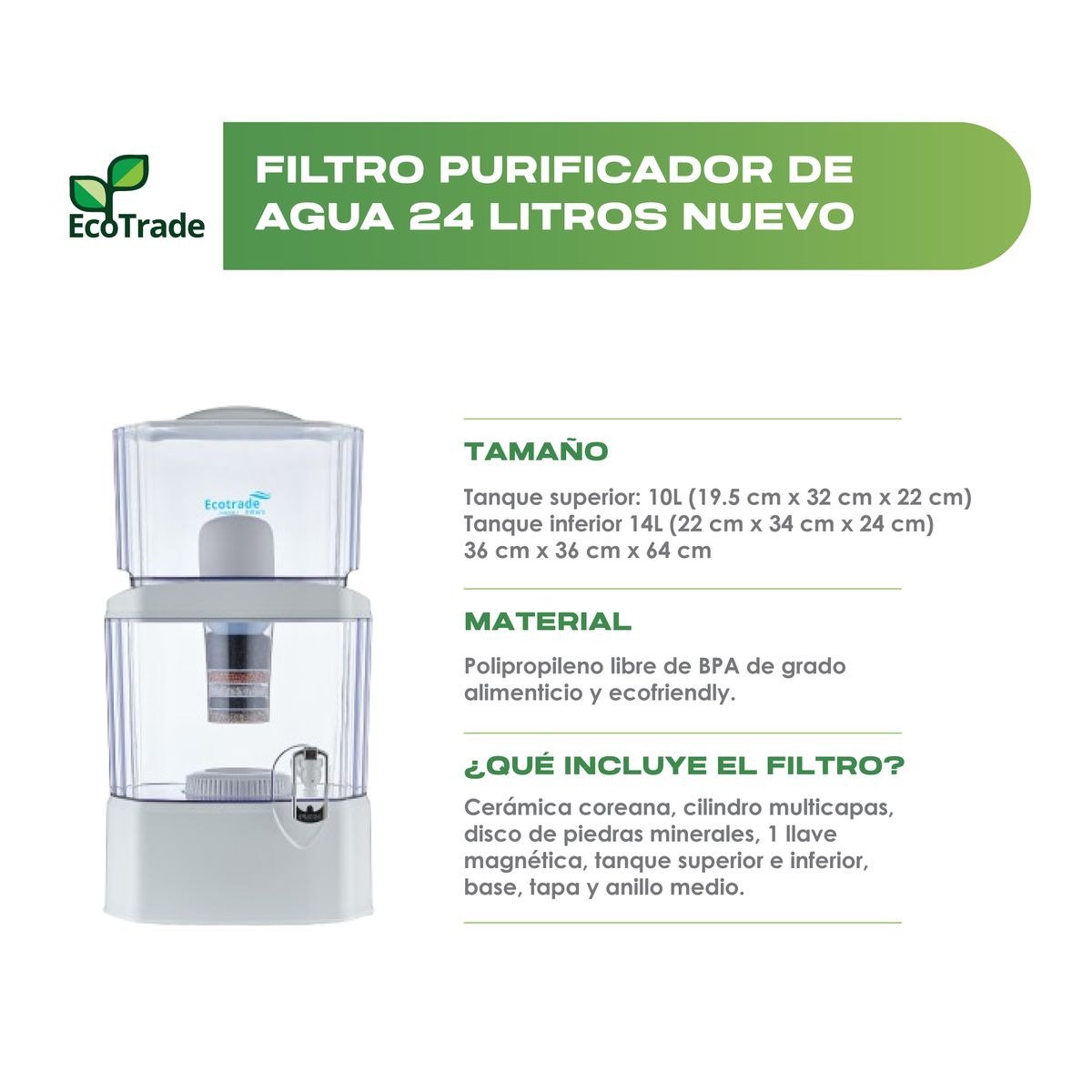 ECOTRADE - Filtro Purificador de Agua Bioenergético 24 Litros Ecotrade