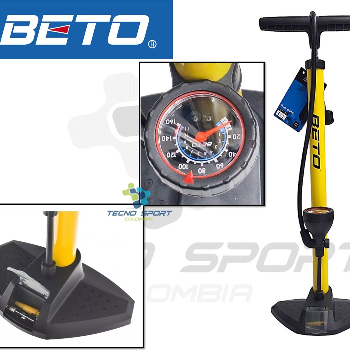 BETO - Inflador Piso + Mini Bomba Aire Bicicleta Manómetro Beto