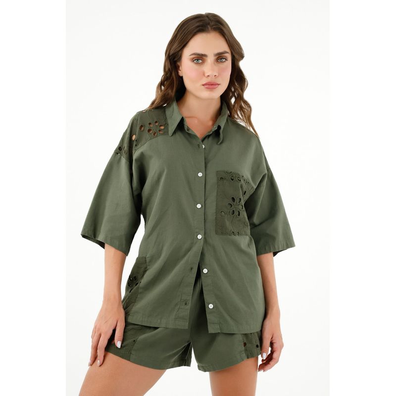 TENNIS - Camisa verde tipo bowling para mujer