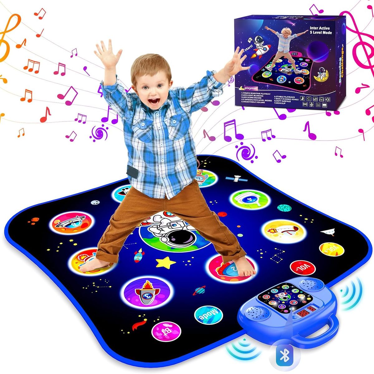 GENERICO - Tapete de Baile Musical Para Niños Regalo de 3 a 10 Años LED Bluetooth Cable USB