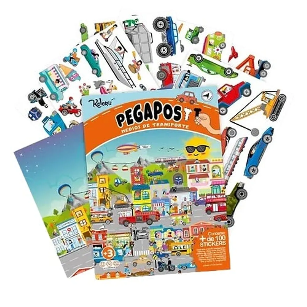 JUGANDO Y EDUCANDO - Set Educativo Pegapost Medios de Transporte Con Stickers Niños