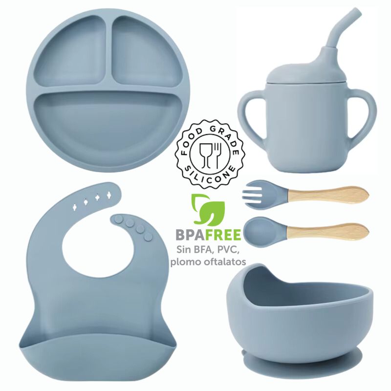 BEBE - Set Vajilla Silicona Para Bebés Platos Babero Y Cubiertos
