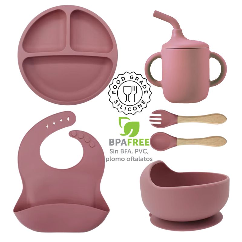BEBE - Set Vajilla Silicona Para Bebés Platos Babero Y Cubiertos