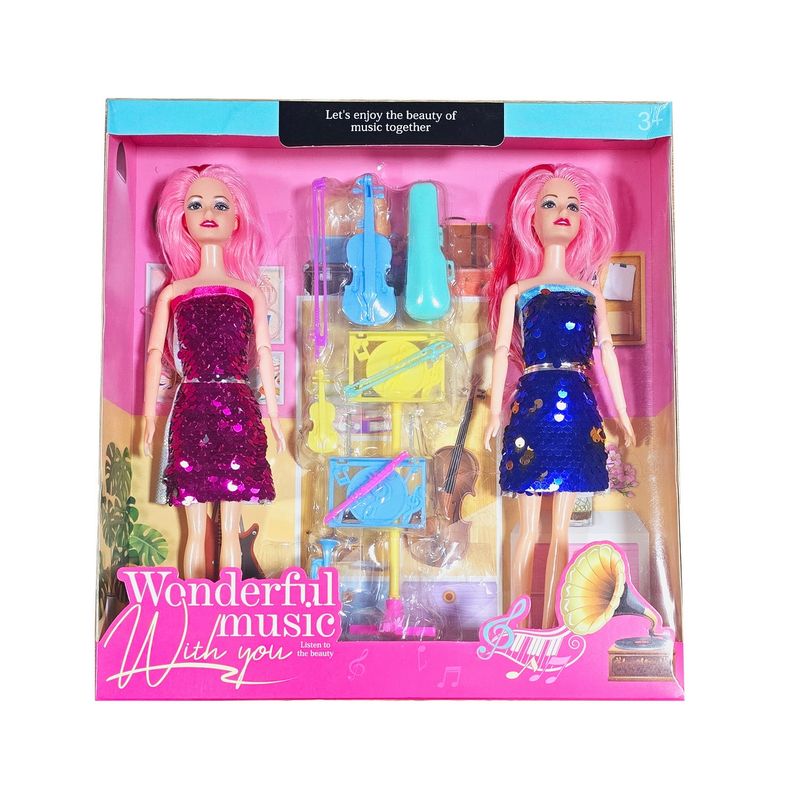 DAYOSHOP - Muñecas Duo Vestido Accesorios Instrumentos Juguete Niña