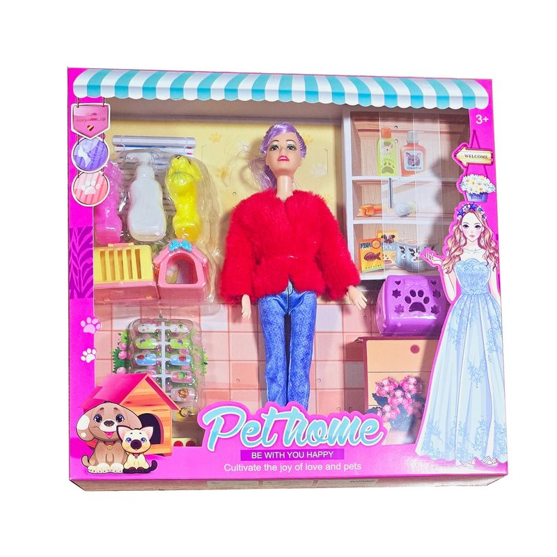 DAYOSHOP - Muñecas Vestido Accesorios Mascota Perro Jaula Juguete Niña