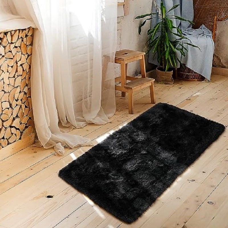 MITAPETE COM - Tapete  Pie De Cama Peludo Antideslizante  50 X 80 cms Negro